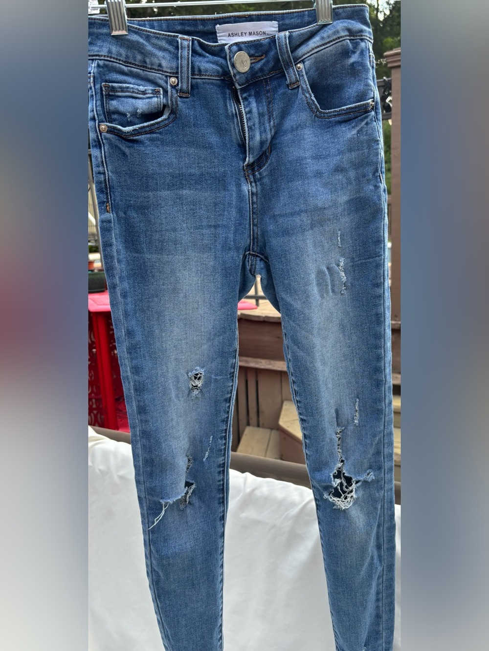 Ashley Mason Distressed Medium Blue High-Rise Skinny Jeans